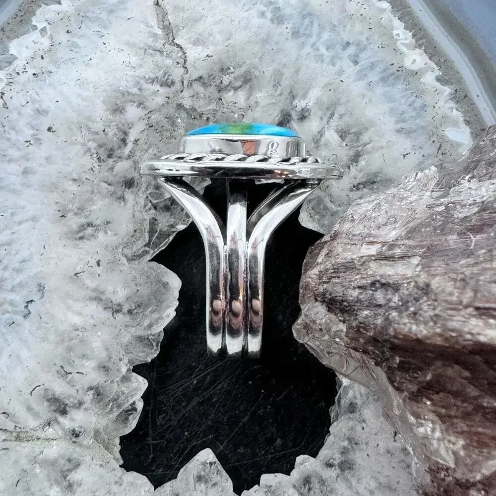 Native American Sterling Silver Oval Sonora Gold Turquoise Ring S 8.25 For Women